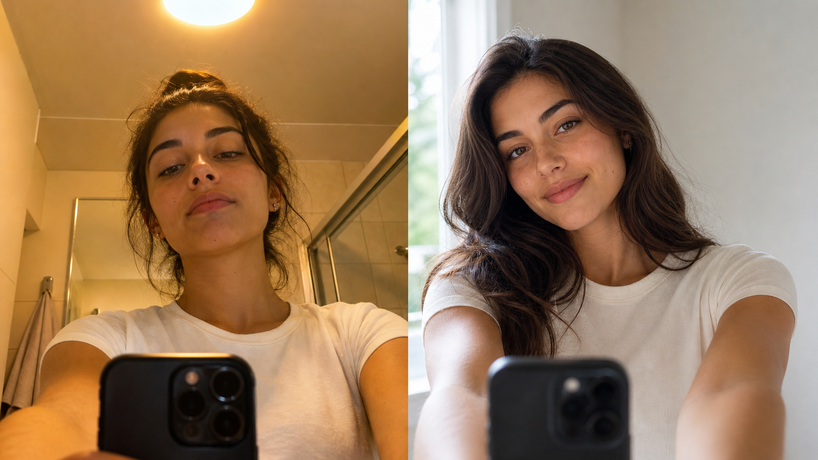 Selfie lighting and angle comparison for getting a better AI face rating